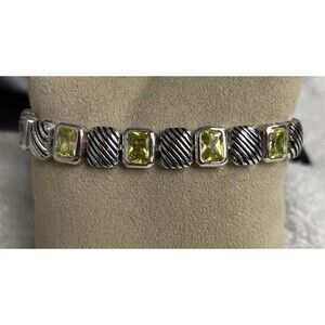 PARK LANE TWO TONE CUSHION OLIVINE CZ 7.5" TENNIS BRACELET DOUBLE SAFETY